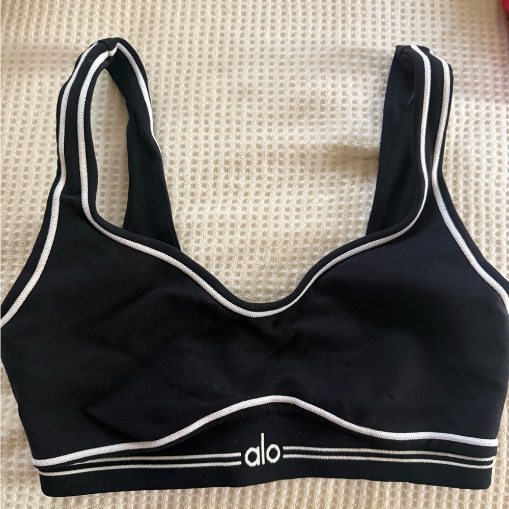 ALO Yoga Black Sports Bra with White Trim